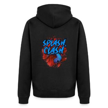 Kampffisch Siamesische Kampffische Splash Clash - Unisex Premium Bio Zip Hoodie - Schwarz - Hinten - Nico (187cm)