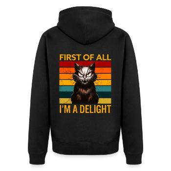 Zunächst einmal I'm A Delight Angry Cat Humor - Unisex Premium Bio Zip Hoodie - Schwarz - Hinten - Nico (187cm)