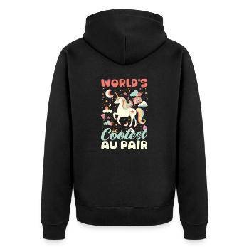 Au Pair Das coolste Au Pair der Welt - Unisex Premium Bio Zip Hoodie - Schwarz - Hinten - Nico (187cm)