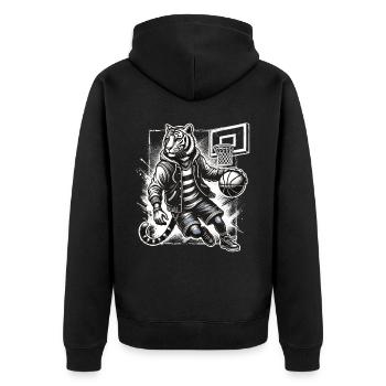 Street Style Basketball Tiger - Unisex Premium Bio Zip Hoodie - Schwarz - Hinten - Nico (187cm)