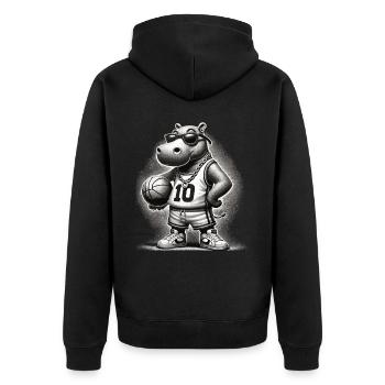 Ghetto Basketball Hippo - Unisex Premium Bio Zip Hoodie - Schwarz - Hinten - Nico (187cm)