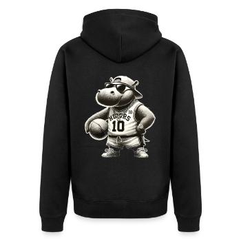 Hip-Hop Hippo Dunk Style - Unisex Premium Bio Zip Hoodie - Schwarz - Hinten - Nico (187cm)