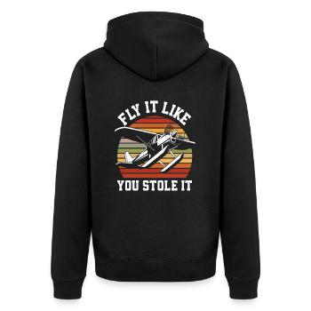 Funny Sport Pilot Pilots - Unisex Premium Organic Zip Hoodie - black - Back - Nico (187cm)