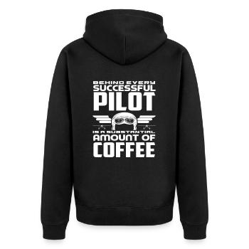 Pilot Kaffee Piloten - Unisex Premium Bio Zip Hoodie - Schwarz - Hinten - Nico (187cm)