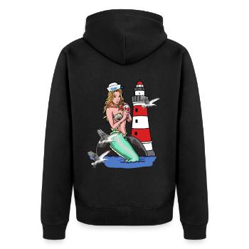 Meerjungfrau Nixe Nixen Seemänner maritim Ahoi - Unisex Premium Bio Zip Hoodie - Schwarz - Hinten - Nico (187cm)