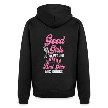 Bartender Mixologist Good Girls Go - Unisex Premium Bio Zip Hoodie - Schwarz - Hinten - Nico (187cm)