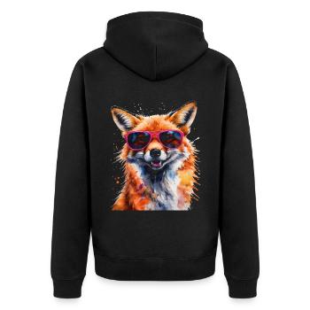 Fuchs Sonnenbrille Bunt Tier Design Print - Unisex Premium Bio Zip Hoodie - Schwarz - Hinten - Nico (187cm)