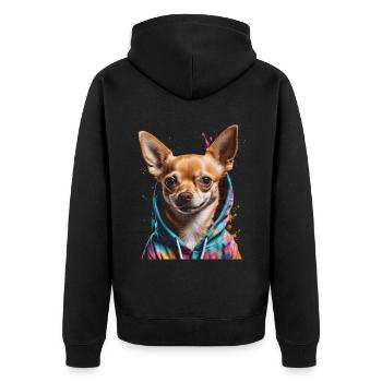 Chihuahua Hoodie Hund Bunt Lustig Tier Print - Unisex Premium Bio Zip Hoodie - Schwarz - Hinten - Nico (187cm)