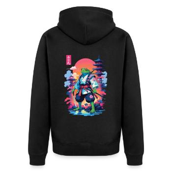 Grenouille samouraï et style esthétique Vaporwave - Veste à capuche bio Premium Unisexe - noir - Dos - Nico (187cm)