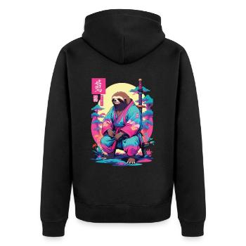 Samurai Sloth in Aesthetic Vaporwave Style - Unisex Premium Organic Zip Hoodie - black - Back - Nico (187cm)