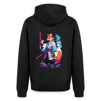 Kitsune Samurai Fox Aesthetic Vaporwave Style - Unisex Premium Organic Zip Hoodie - black - Back - Nico (187cm)