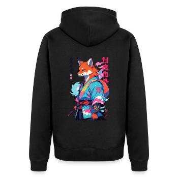Kitsune Samurai Fox Aesthetic Vaporwave Style - Unisex Premium Organic Zip Hoodie - black - Back - Nico (187cm)
