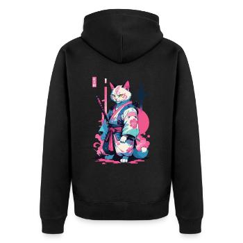 Chat samouraï Vaporwave Esthétique Japon Art - Veste à capuche bio Premium Unisexe - noir - Dos - Nico (187cm)