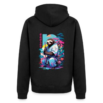 Samurai Sloth Aesthetic Vaporwave Style - Unisex Premium Organic Zip Hoodie - black - Back - Nico (187cm)
