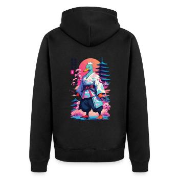 Samurai Duck in Aesthetic Vaporwave Style - Unisex Premium Organic Zip Hoodie - black - Back - Nico (187cm)