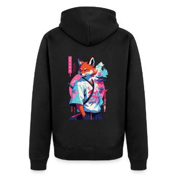 Kitsune Samurai Fox Aesthetic Vaporwave Style - Unisex Premium Organic Zip Hoodie - black - Back - Nico (187cm)