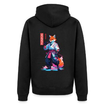Kitsune Samurai Fox Aesthetic Vaporwave Style - Unisex Premium Organic Zip Hoodie - black - Back - Nico (187cm)
