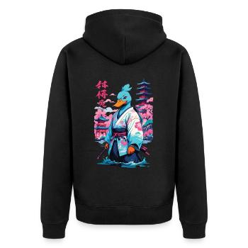 Samurai Duck Aesthetic Vaporwave Style Japanese - Unisex Premium Organic Zip Hoodie - black - Back - Nico (187cm)