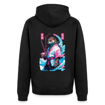 Samouraï Loutre Esthétique Vaporwave Style Asiatique - Veste à capuche bio Premium Unisexe - noir - Dos - Nico (187cm)