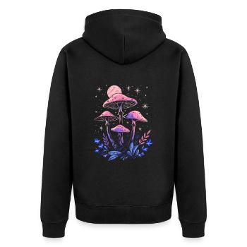 Cottagecore Pilz Mondphasen Goblincore Fairycore - Unisex Premium Bio Zip Hoodie - Schwarz - Hinten - Nico (187cm)