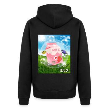 Frutiger Aero Aesthetic Tech Kawaii-Erdbeer-Milchf - Unisex Premium Bio Zip Hoodie - Schwarz - Hinten - Nico (187cm)