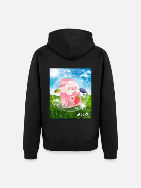 Frutiger Aero Aesthetic Tech Kawaii Leche de Fresa - Chaqueta con capucha prémium ecológica unisex - negro