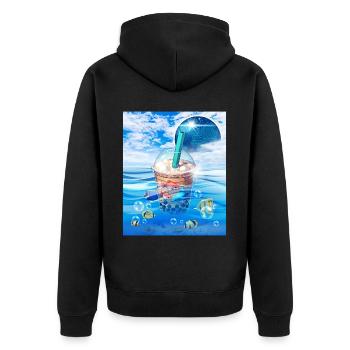 Frutiger Aero Aesthetic Tech Bubble Tea Boba Milkt - Unisex Premium Bio Zip Hoodie - Schwarz - Hinten - Nico (187cm)