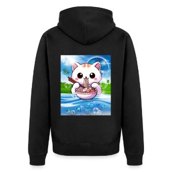 Frutiger Aero Aesthetic Tech Kawaii Ramen Katzenfi - Unisex Premium Bio Zip Hoodie - Schwarz - Hinten - Nico (187cm)