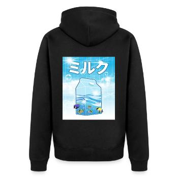 Frutiger Aero Aesthetic Tech Kawaii Milk Unterwass - Unisex Premium Bio Zip Hoodie - Schwarz - Hinten - Nico (187cm)