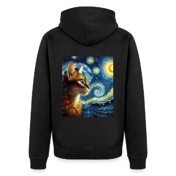 Abessinier Orange Katze Sternennacht Gemälde - Unisex Premium Bio Zip Hoodie - Schwarz - Hinten - Nico (187cm)