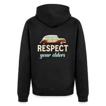 Respect your oldest classic car collectors - Unisex Premium Organic Zip Hoodie - black - Back - Nico (187cm)
