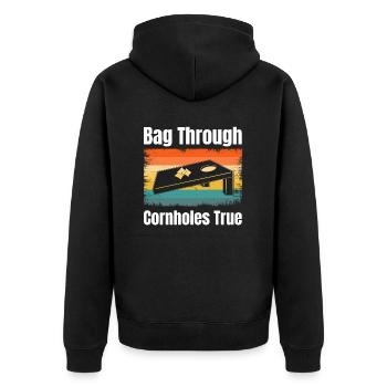 Bag Through Cornholes True Boardgame Tailgating - Unisex Premium Organic Zip Hoodie - black - Back - Nico (187cm)