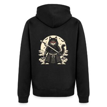Ninja Katze Japanisch Samurai Japan Kawaii Krieger - Unisex Premium Bio Zip Hoodie - Schwarz - Hinten - Nico (187cm)