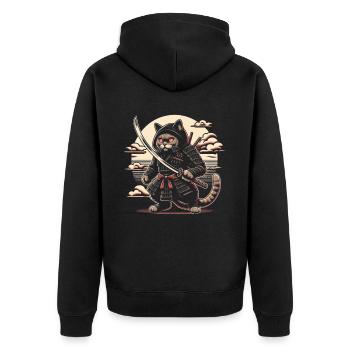 Ninja Katze Japanisch Samurai Japan Kawaii Krieger - Unisex Premium Bio Zip Hoodie - Schwarz - Hinten - Nico (187cm)