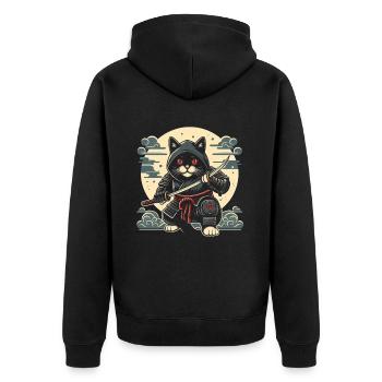 Ninja Katze Japanisch Samurai Japan Kawaii Krieger - Unisex Premium Bio Zip Hoodie - Schwarz - Hinten - Nico (187cm)