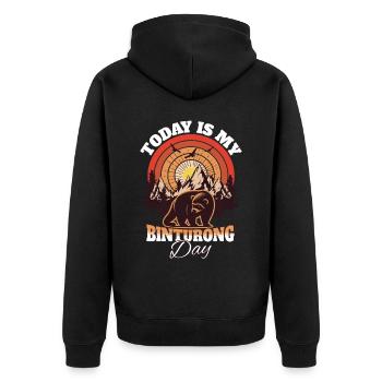 Marderbär Sprüche - Unisex Premium Bio Zip Hoodie - Schwarz - Hinten - Nico (187cm)