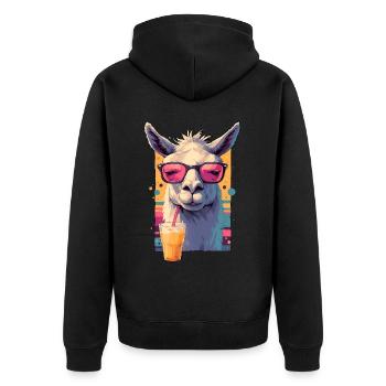 Cool Llama Resting Grump Face Funny Retro Design - Unisex Premium Organic Zip Hoodie - black - Back - Nico (187cm)