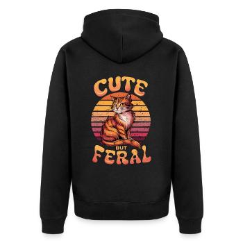 Niedliche, aber wilde Katze Retro Sonnenuntergang Lustiges Design - Unisex Premium Bio Zip Hoodie - Schwarz - Hinten - Nico (187cm)