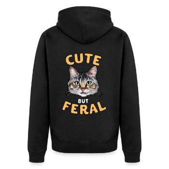 Niedliche, aber wilde Katze Lustiges Tierdesign - Unisex Premium Bio Zip Hoodie - Schwarz - Hinten - Nico (187cm)