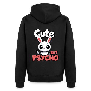 Niedliches, aber psycho-Kaninchen Entzückendes Kawaii-Tier - Unisex Premium Bio Zip Hoodie - Schwarz - Hinten - Nico (187cm)