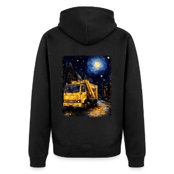 Garbage Trucker Müllwagen Sternennacht Malerei - Unisex Premium Bio Zip Hoodie - Schwarz - Hinten - Nico (187cm)