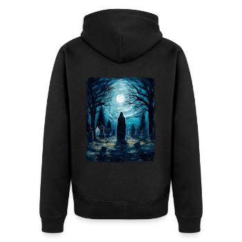 Ghost Cemetery Spooky Starry Night Painting - Unisex Premium Organic Zip Hoodie - black - Back - Nico (187cm)
