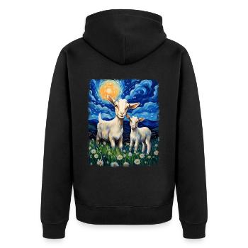 chèvres animaux de la ferme fermier peinture nuit étoilée - Veste à capuche bio Premium Unisexe - noir - Dos - Nico (187cm)