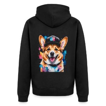 Corgi Snapback Cap chien drôle animal Design Print - Veste à capuche bio Premium Unisexe - noir - Dos - Nico (187cm)