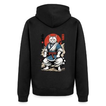 Samurai Cat Vintage Ukiyo-E Japanese Design - Unisex Premium Organic Zip Hoodie - black - Back - Nico (187cm)