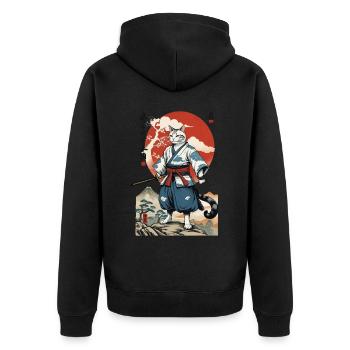Chat Samouraï Vintage Ukiyo-E Japonais - Veste à capuche bio Premium Unisexe - noir - Dos - Nico (187cm)