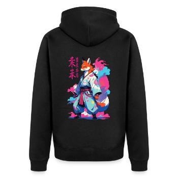 Kitsune Samurai Fox Aesthetic Vaporwave Style - Unisex Premium Organic Zip Hoodie - black - Back - Nico (187cm)