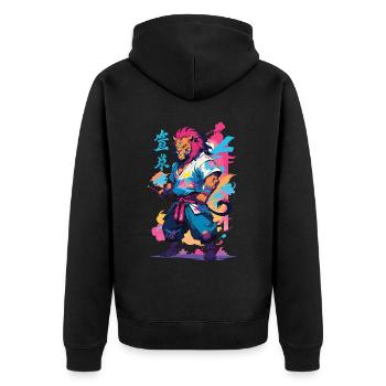 Samouraï Lion Esthétique Vaporwave Style Japon Design - Veste à capuche bio Premium Unisexe - noir - Dos - Nico (187cm)