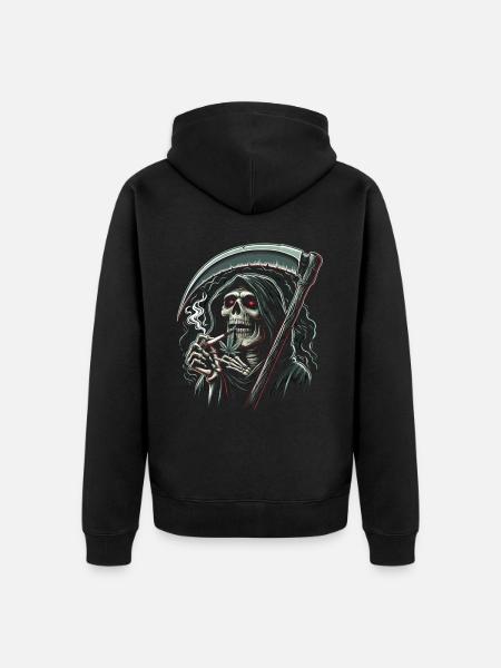 Der berauschte Sensenmann im Mondlicht - Unisex Premium Bio Zip Hoodie - Schwarz