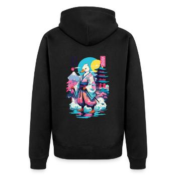 Samurai Duck Aesthetic Vaporwave Style Japanese - Unisex Premium Organic Zip Hoodie - black - Back - Nico (187cm)